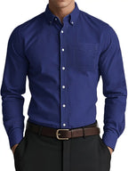 Men’s Casual Button-Down Shirt with Chest Pocket Navy Blue