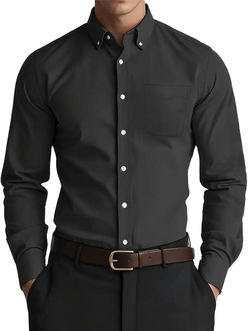 Men’s Casual Button-Down Shirt with Chest Pocket Black