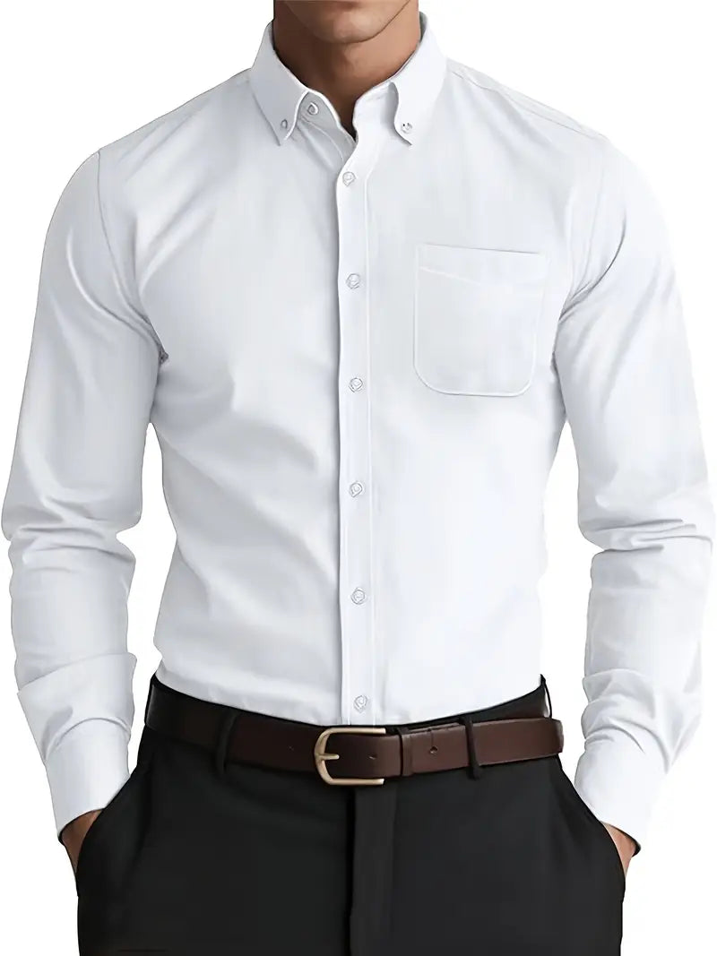 Men’s Casual Button-Down Shirt with Chest Pocket White