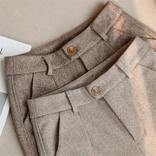 Men’s Vintage Pleated High Waist Trousers for Summer Styling Brown