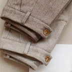 Men’s Vintage Pleated High Waist Trousers for Summer Styling Beige