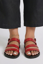 Women’s Sleek Modern Flat Sandals with Back Strap Red