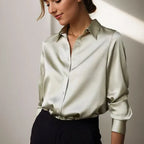 Women’s Classic Button Down Elegant Blouse for Summer Styling Green