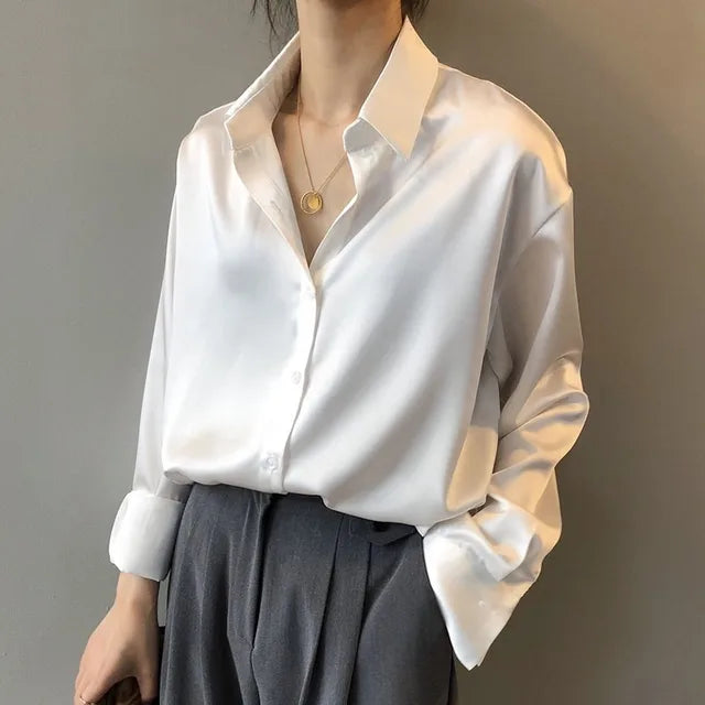 Women’s Classic Button Down Elegant Blouse for Summer Styling White