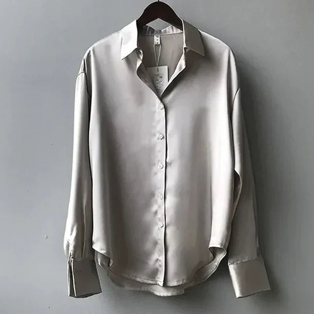 Women’s Classic Button Down Elegant Blouse for Summer Styling Gray