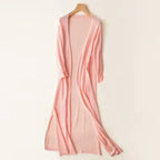 Women’s Long Open Front Cardigan with Side Slits Pink