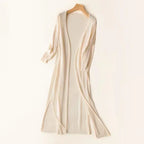 Women’s Long Open Front Cardigan with Side Slits Apricot