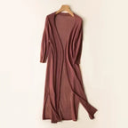 Women’s Long Open Front Cardigan with Side Slits Coffee