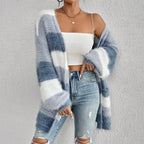 Women’s Oversized Striped Cardigan Sweater with Pockets