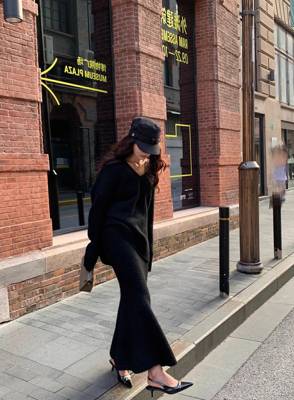 Women’s Cozy V-Neck Knit Sweater and Flare Midi Skirt Set