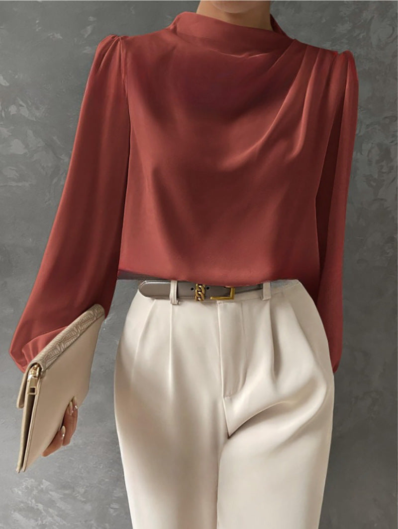 Women’s Elegant Relaxed Fit Long Sleeve Blouse for Summer Styling Coral