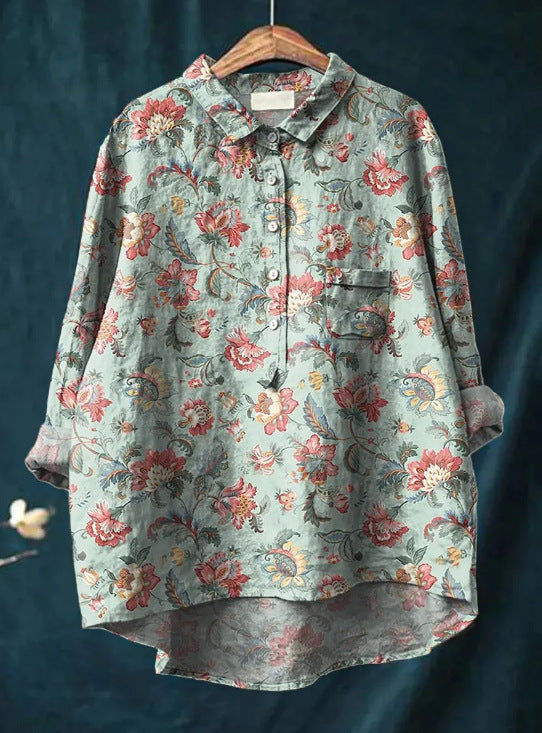 Women’s Elegant Floral Print Blouse with Classic Collar Print 5