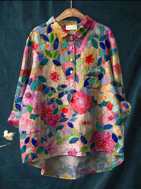 Women’s Elegant Floral Print Blouse with Classic Collar Print 4