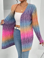 Women’s Long Cable Knit Cardigan Sweater with Open Front