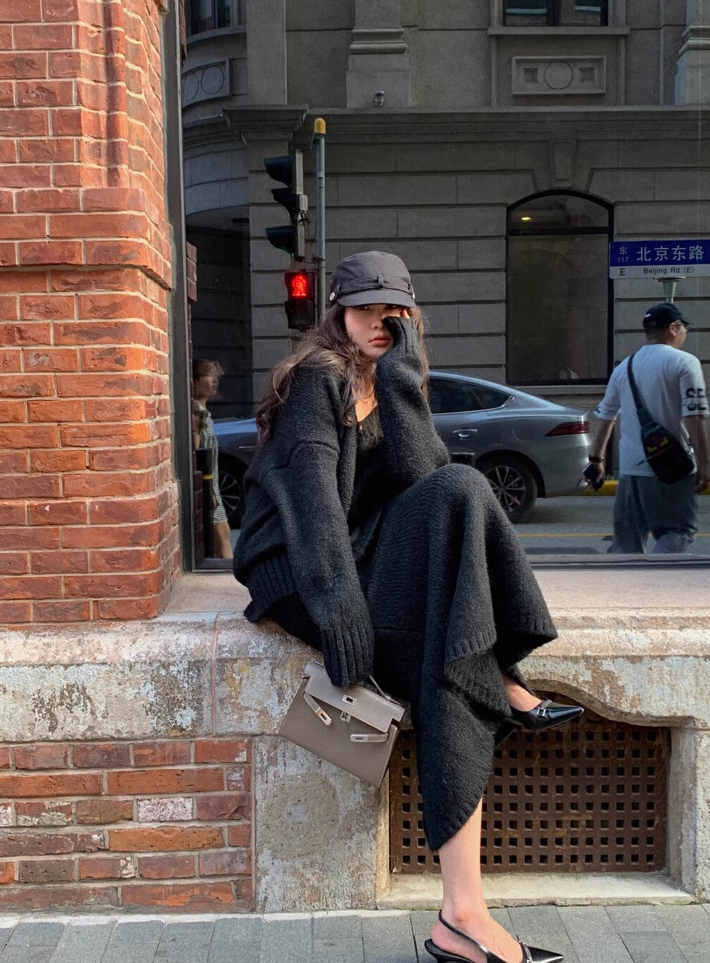 Women’s Cozy V-Neck Knit Sweater and Flare Midi Skirt Set