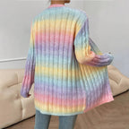 Women’s Long Cable Knit Cardigan Sweater with Open Front