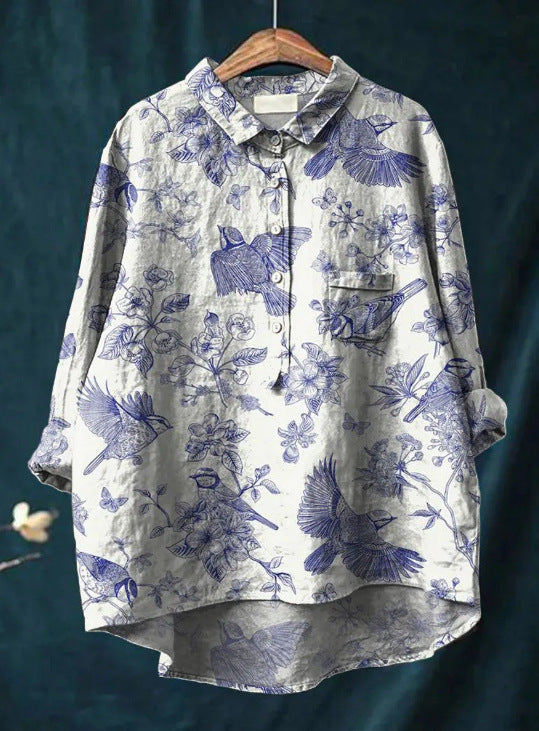 Women’s Elegant Floral Print Blouse with Classic Collar Print 8