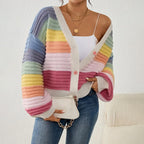 Women’s Oversized Rainbow Cardigan with Button-Front Closure