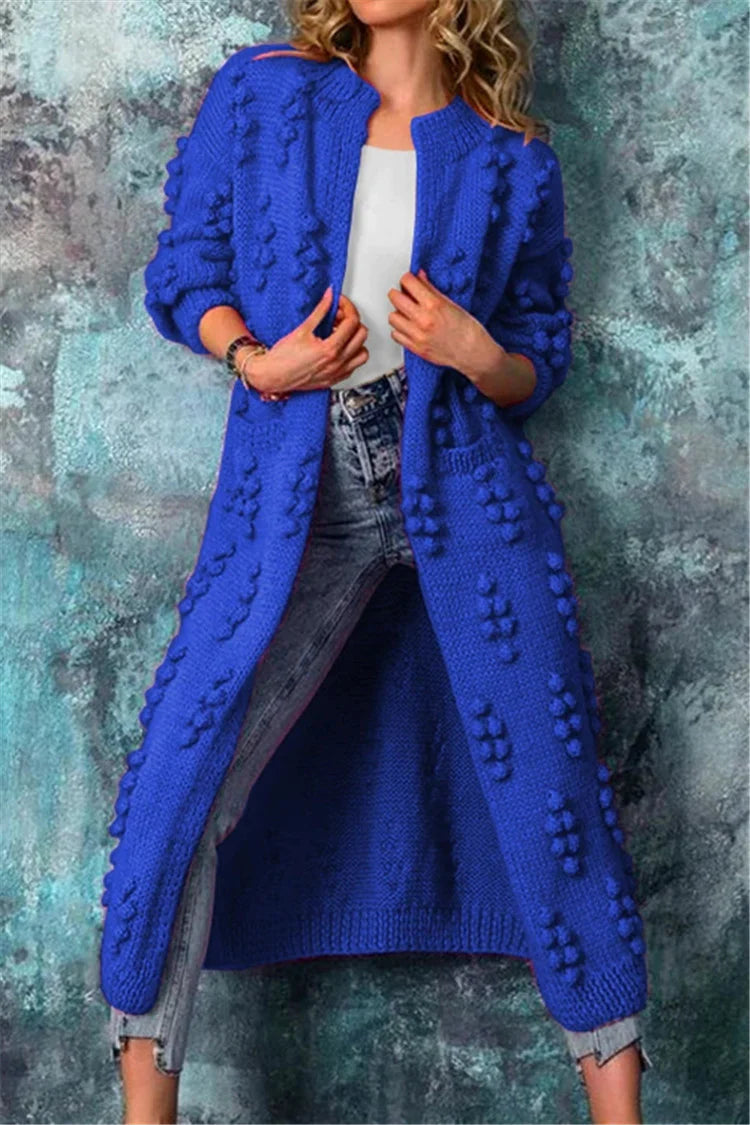 Women’s Cozy Long Textured Knit Open Cardigan Blue