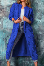 Women’s Cozy Long Textured Knit Open Cardigan Blue