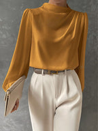 Women’s Elegant Relaxed Fit Long Sleeve Blouse for Summer Styling Orange