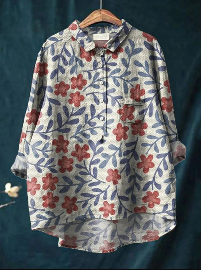 Women’s Elegant Floral Print Blouse with Classic Collar Print 2