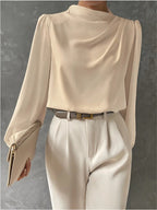 Women’s Elegant Relaxed Fit Long Sleeve Blouse for Summer Styling Off White