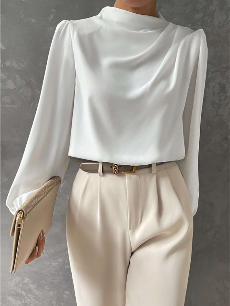 Women’s Elegant Relaxed Fit Long Sleeve Blouse for Summer Styling White