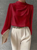 Women’s Elegant Relaxed Fit Long Sleeve Blouse for Summer Styling Red