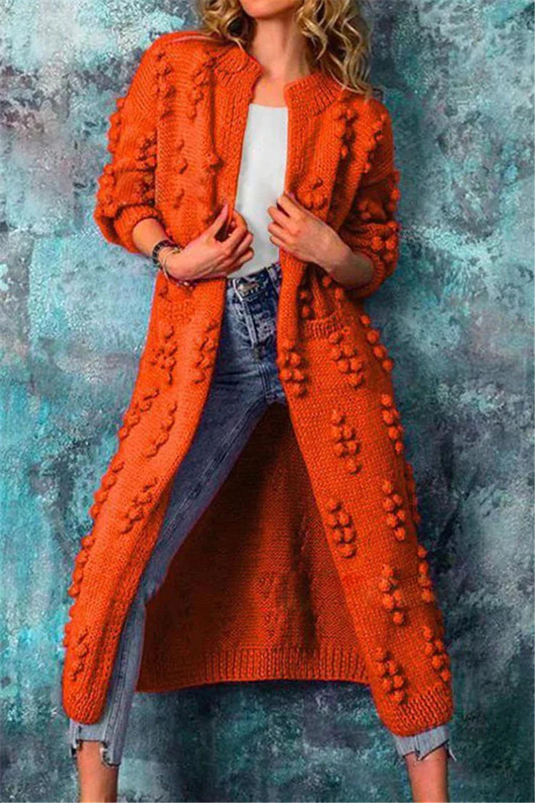 Women’s Cozy Long Textured Knit Open Cardigan Orange