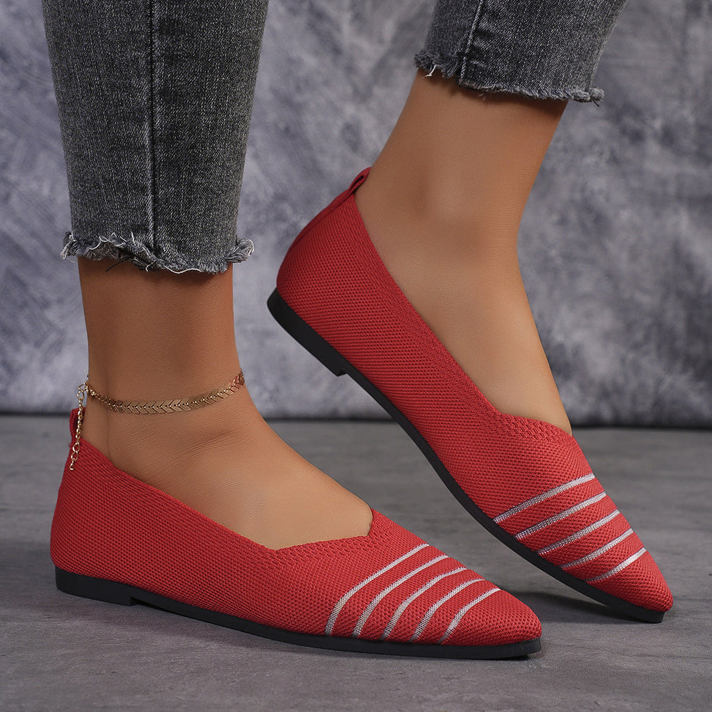 Women’s Comfortable Mesh Ballerina Flats with Elastic Slip-On Red