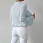 Women’s Fitted V-Neck Cardigan with Ruffle Trim