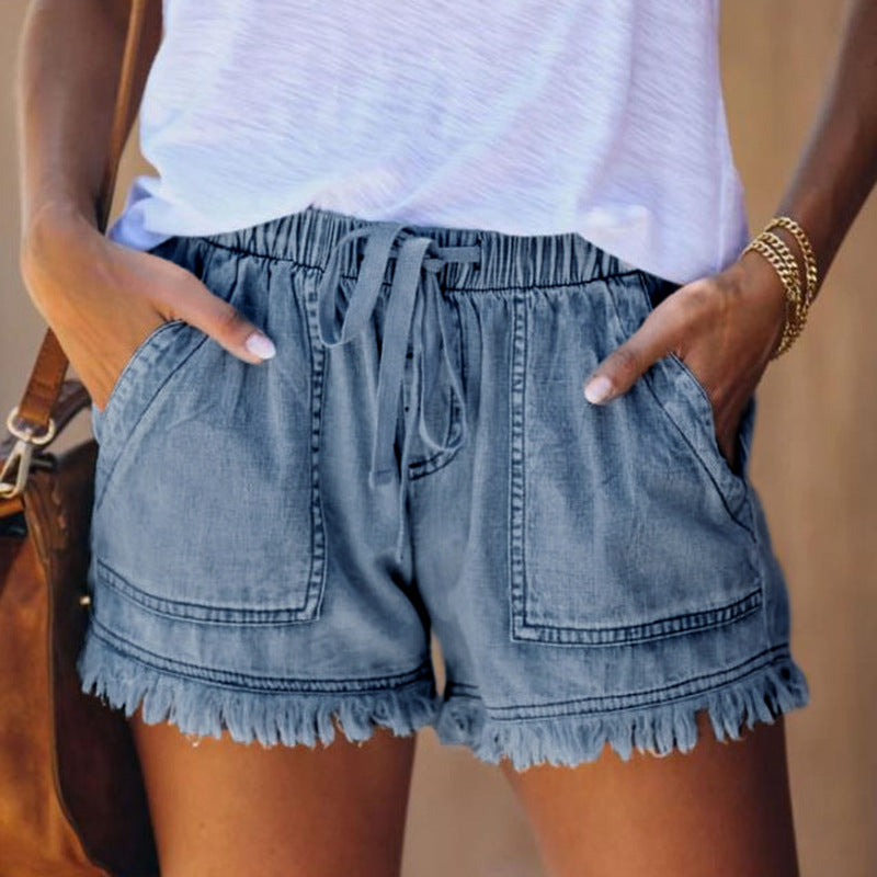 Women’s Stylish High-Waisted Denim Shorts for Trendy Looks Navy Blue