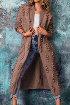 Women’s Cozy Long Textured Knit Open Cardigan Brown
