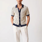 Men’s Short Sleeve Vertical Striped Button-Down Shirt
