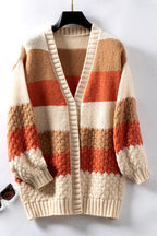 Women’s Oversized Knit Cardigan with Textured Sleeves Orange