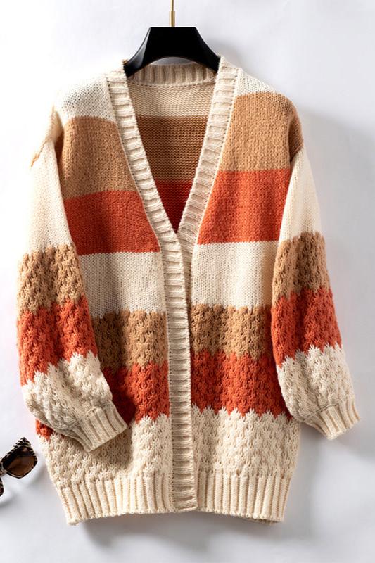Women’s Oversized Knit Cardigan with Textured Sleeves Orange