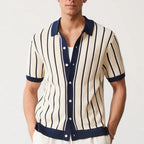 Men’s Short Sleeve Vertical Striped Button-Down Shirt White