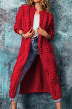 Women’s Cozy Long Textured Knit Open Cardigan Red