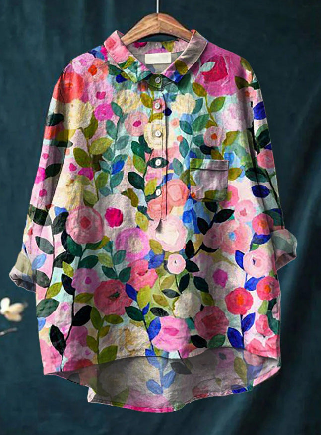 Women’s Elegant Floral Print Blouse with Classic Collar Print 1