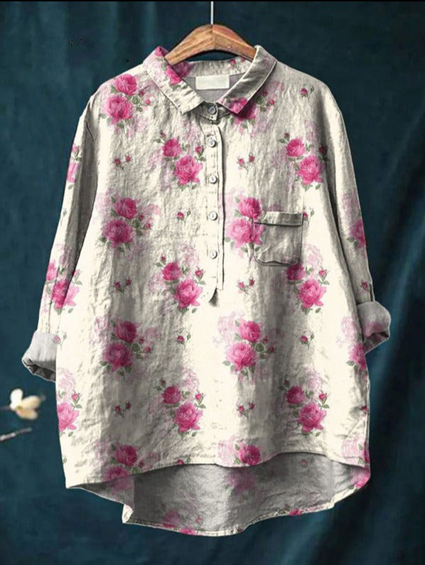Women’s Elegant Floral Print Blouse with Classic Collar Print 7