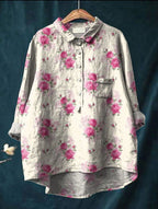 Women’s Elegant Floral Print Blouse with Classic Collar Print 7