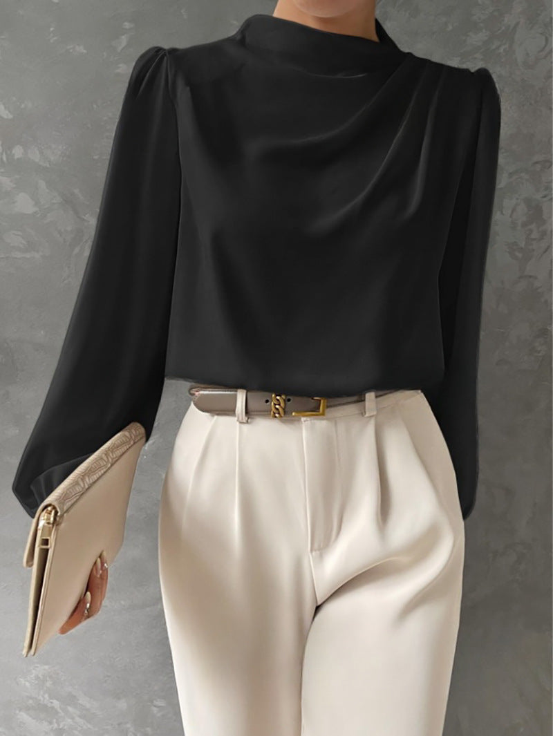 Women’s Elegant Relaxed Fit Long Sleeve Blouse for Summer Styling Black
