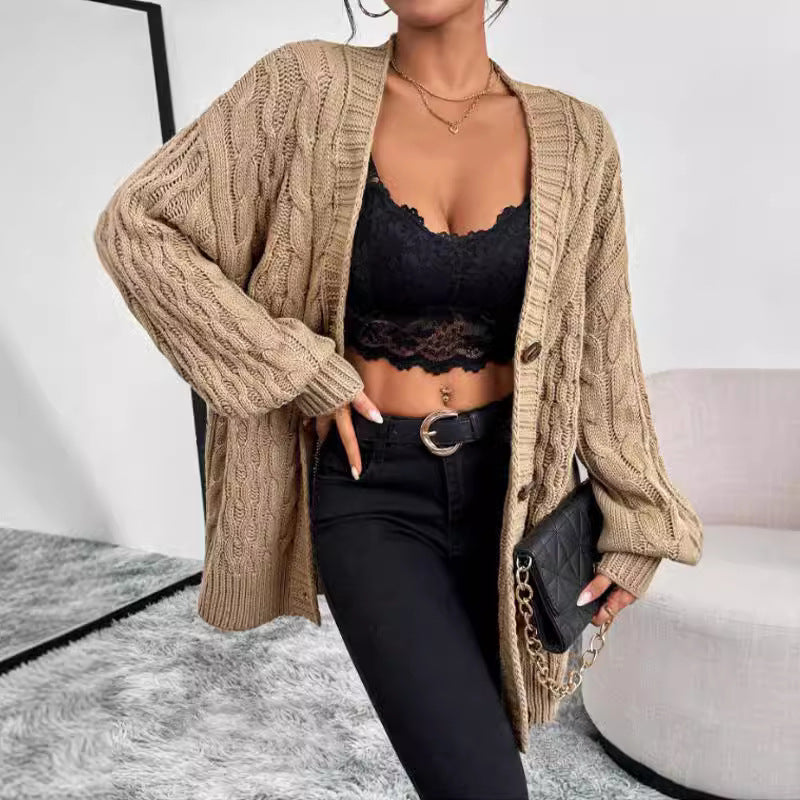 Women’s Oversized Cable Knit Cardigan with Button Front Closure