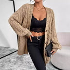 Women’s Oversized Cable Knit Cardigan with Button Front Closure