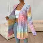 Women’s Long Cable Knit Cardigan Sweater with Open Front