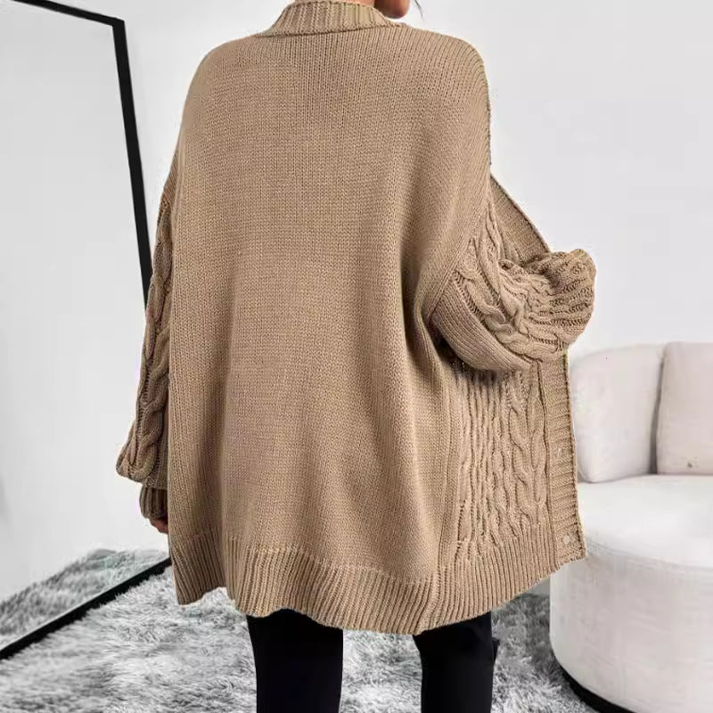 Women’s Oversized Cable Knit Cardigan with Button Front Closure