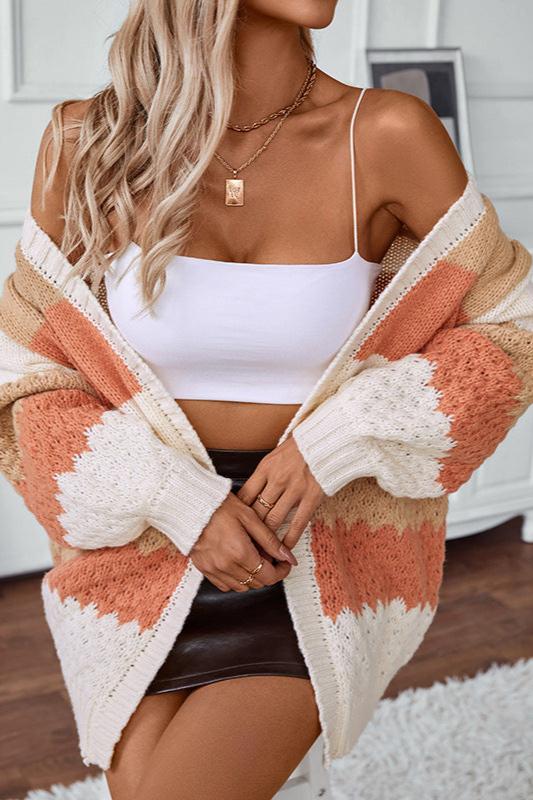 Women’s Oversized Knit Cardigan with Textured Sleeves