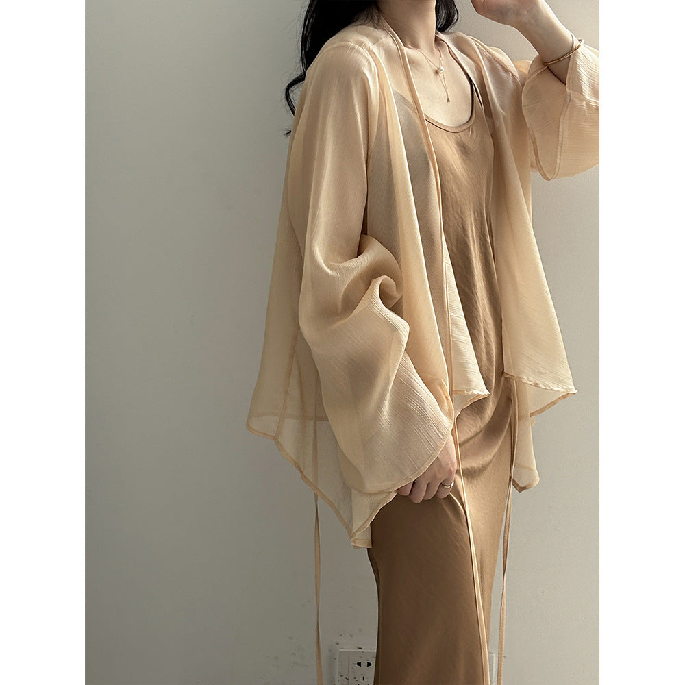 Women’s Lightweight Open Front Kimono Cardigan with Bell Sleeves