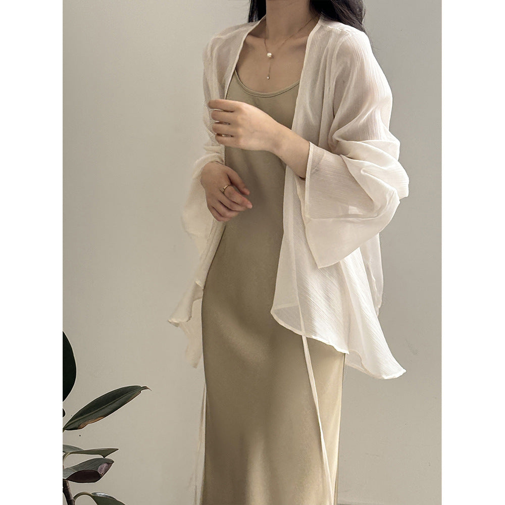 Women’s Lightweight Open Front Kimono Cardigan with Bell Sleeves
